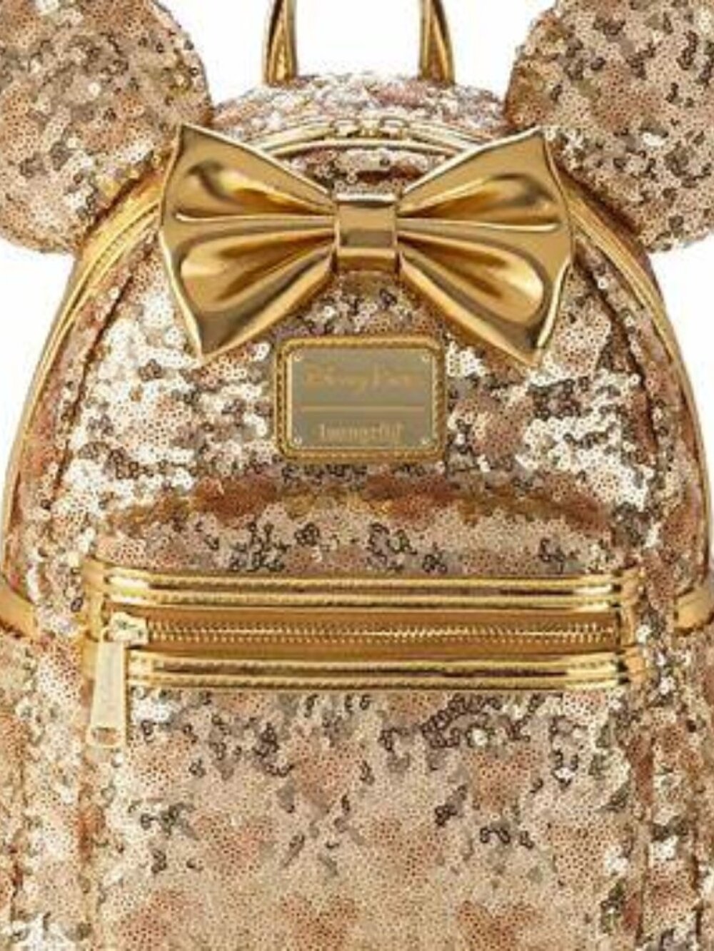 Disney Parks Loungefly Minnie Mouse Gold Sequin Mini Backpack NWT